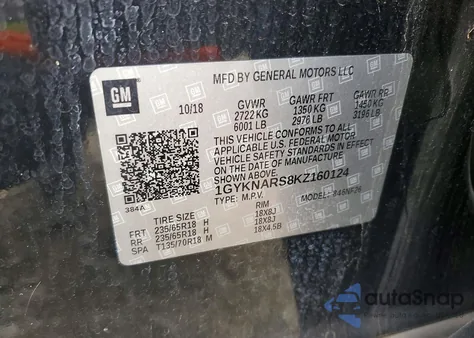 2019 Cadillac Xt5 z USA, uszkodzony, nr VIN 1GYKNARS8KZ160124